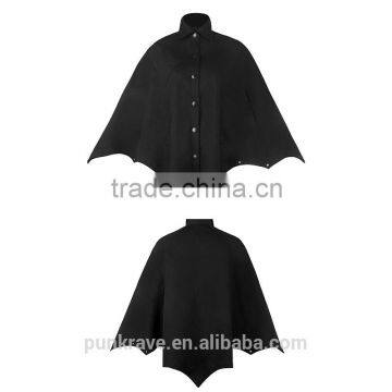PY-140 PUNK Unique Bat Profile Shape Stand Collar Metal Feel Cloak Trench Coat photo-4