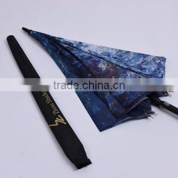 Automatic hot transfer printing canvas oil painting umbrella and Rubber handle