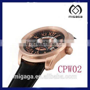 Classic business type rose gold tone chronograph leather automatic watches men stainless