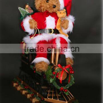 XM-CH1401B 22 inch lighted christmas decoration bear sitting on train