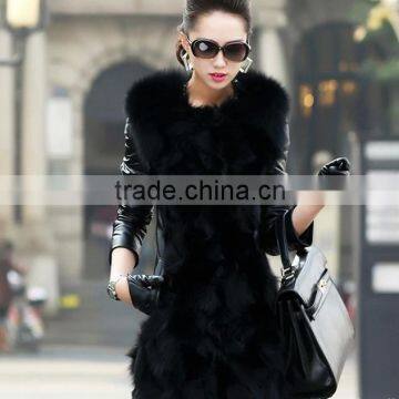 Medium -long Europe style black high quality faux fur jacket