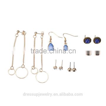 Fashion Jewelry Antique gold plating Navy acrylic stone decorated stud and Two circles drop earrings set