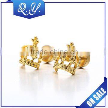 Fancy Design Gold Earrings Princess Earrings Crown Design Ear Studs