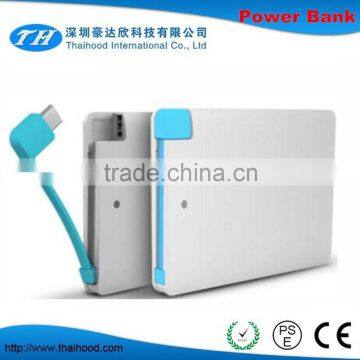 new design build-in charge cable power bank high capacity with CE FCC ROHS