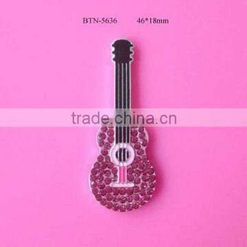 2015 Hot selling factory price new style 46*18mm guitar rhinestone button fashionable decorations in stock (btn-5636)