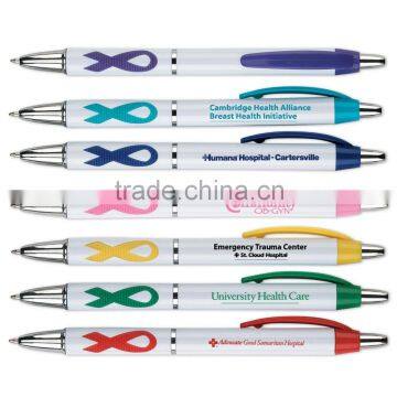 Hot Sale Personalized Awareness Ribbon Grip Pens with Screen Print One Color Customized Logo Plastic Retractable Ballpoint Pen