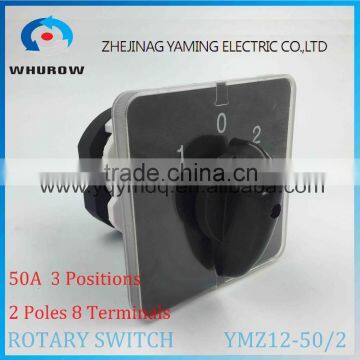 Rotary switch YMZ12-50/2 changeover cam combination switch 2 poles 3 positions 8 terminals 50A Ui 690V sliver point contacts
