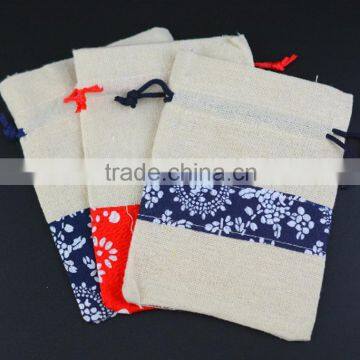 Fashion spliced jute drawstring burlap bags wholesale