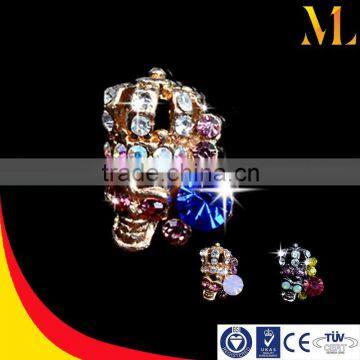 Full diamond beautiful young girl's finger nail decoration 3d Skull accessories