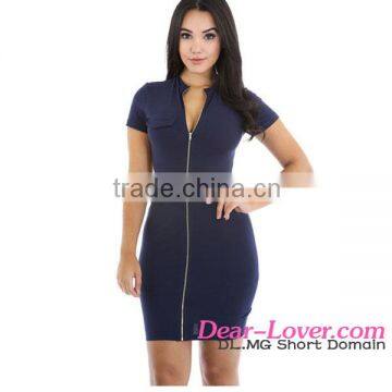 2016 cheap Navy Blue Funky Zip or Not sex xxx clubwear mini dress