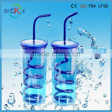 Plastic straw cup with spiral straw