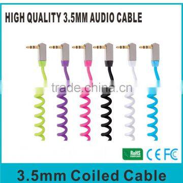 3.5 mm Male to Male Coiled Stereo Audio Cable Stretched with angle connector Length 6FT/1.8M-Black