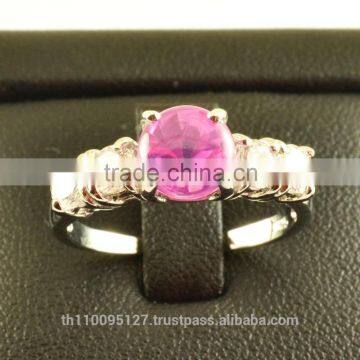 7 MM Pink Star Sapphire Ring Lab-Created Sterling Silver 92.5 Size 8