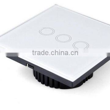 US/ EU Standards Modern Tempered Glass 3 Gang 1way White Wall Electric Smart Touch Switch photo-4