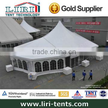 15m high peak octagonal tent with pleated white lining for party