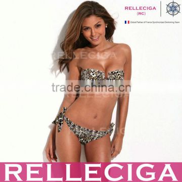 RELLECIGA Bandeau Bikini Swimsuit Series - Metallic Leopard Pattern Bandeau Top Sexy Bikini Set with Front "V"