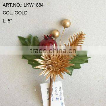 2014 New Artificial Christmas Gold Flower Pick 5" Artificial Sun Flower With Berries