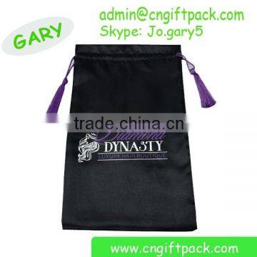 Black Screen Printing Logo Satin Hair Packaging Bag with Tassel