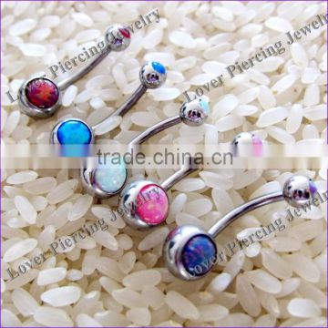 High Polish Opal Design Stainless Steel Belly Navel Ring Navel Piercing Jewelry [OB-052]