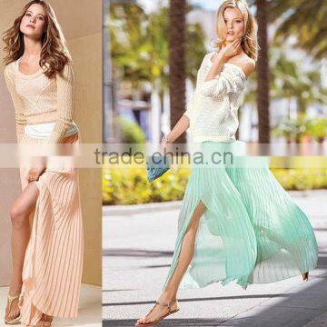 Maxi Knife Pleats and Sexy High Slit Skirt for Womens