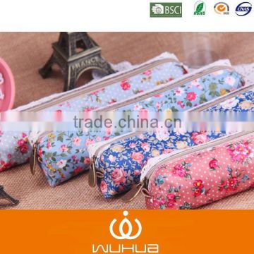 flower print with pvc coating canvas zipper pencil bag