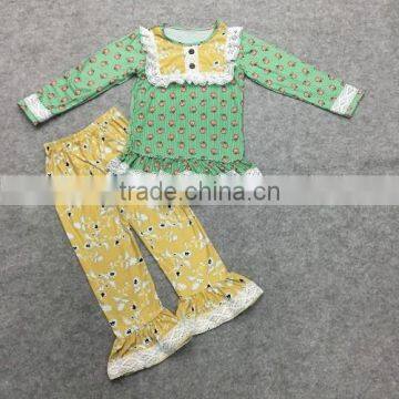 2015 Popular Kids Persnickety Mustard Pie Remake Outfits Newborn top and pants ruffle outfit for kids