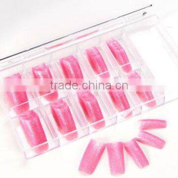 100Pcs Pink Glitter French False Nail Tips HN204