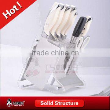 White plastic handle Acrylic stand knife set