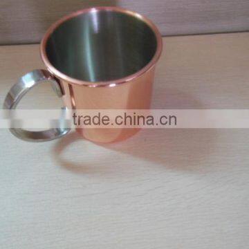 Stainless steel cup with handle in copper plated