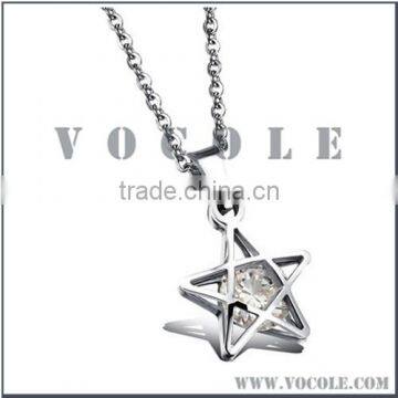 Star pendant with big zircon stainless steel chain neckalce 2016