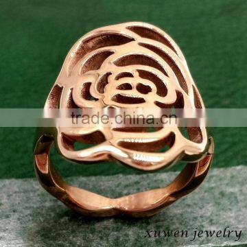 Women Laser Cut Flower Shape Stainless Steel Rose Ring photo-3