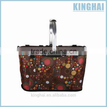 Collapsible portable market shopping basket with single handle