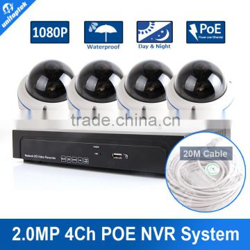 4CH HD 1080p POE Dome Starlight IP Camera CCTV NVR System Fisheye Lens Super Low 0.0001 Lux