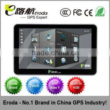 Atlas V,Eroda7 inch sat nav gps,600HZ,Windows CE 6.0 128M,built in 4GB with FM,Bluetooth AV-IN function