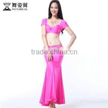 Wuchieal Spandex Belly Dance Costume With Bra Top and Wrap Fish Tail Skirt