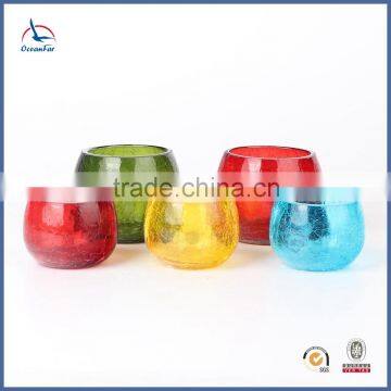 High Quality Colored Crackle Glass Candle Holder Wholesale Decorative Cut Glass Candle Holder