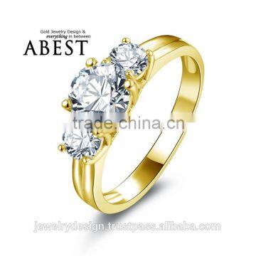 1.0CT Round Lady Ring Real 10K Gold Yellow 3-stone Ring Jewelry Ring New Wedding Engagement Rings For Women Gift