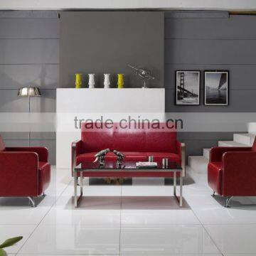 2016 Office Sofa Set 1+1+3 Red Leather Sofa With Solid Wood Legs