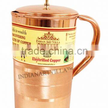 IndianArtVilla Pure Copper Luxury Jug Pitcher with Lid 1300 ML - Storage Drinking Water Home Hotel Restaurant Good Health