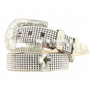Cowgirl Women Bling Crystal Western Mesh Belt Large Cross Concho Silver