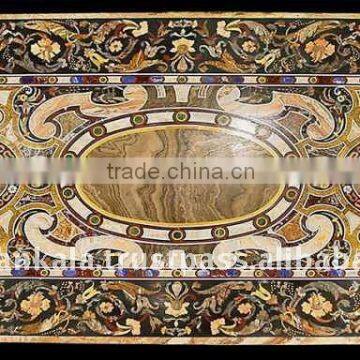 Black Marble Stone Inlaid Dining Table Top Semi Precious Stone Inlay Table Top