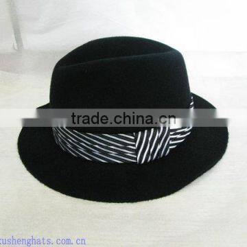 100% Wool Felt Black Fedora Winter Hat