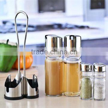4pcs/set Spice and Oil Glass Bottle Set With Metal Stand photo-2