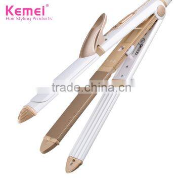 Kemei1213 New Design Multi-function 3 in 1 Ceramic Coating PTC Heating element Hair Straightener & Curler Iron for Women