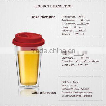 christmas sales high borosilicate double wall coffee mug for 400ml