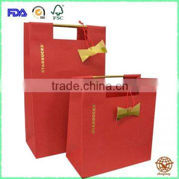 RED Custom Printed Shopping Carrier Bag with Rope Handle,Luxury Gift Bag