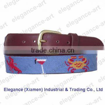 Seafood Dinner Needlepoint Genuine Cowhide Leather Belts