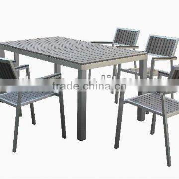 Brushed Aluminum With Polywood Dining Table Set