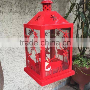 Red Reindeer Lantern With Led Light Inside