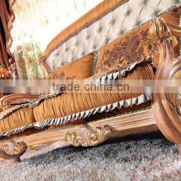 Luxury European Victorian Style Living Room Beige Sofa Set/Fancy Palace Wood Carving Tufted Button Fabric Sofa With Cushions photo-2